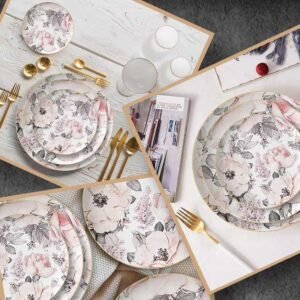 Luxury Sketch Style Pink Rose Gold-Rimmed Bone China Dinnerware Set