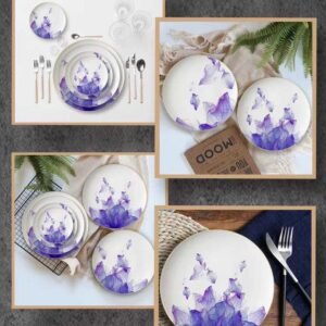 Luxury Purple Mist Petal Gold Rimmed Bone China Dinnerware Set