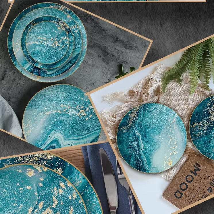 Luxury Ocean Gold Flow Patterned Bone China Dinnerware Set