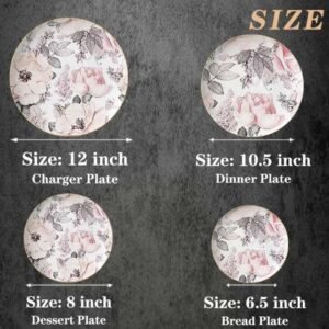 Luxury Sketch Style Pink Rose Gold-Rimmed Bone China Dinnerware Set