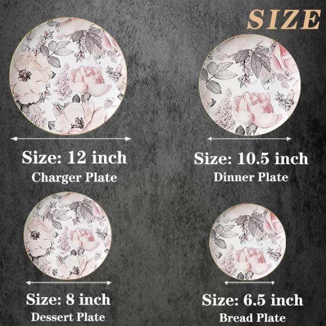 Luxury Sketch Style Pink Rose Gold-Rimmed Bone China Dinnerware Set