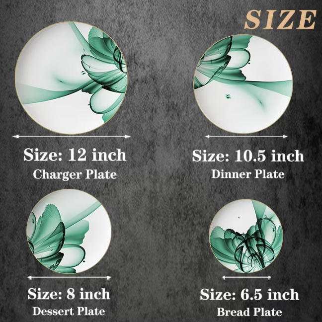 Luxury Green Mist Fantasy Flower Gold-Rimmed Bone China Dinnerware Set