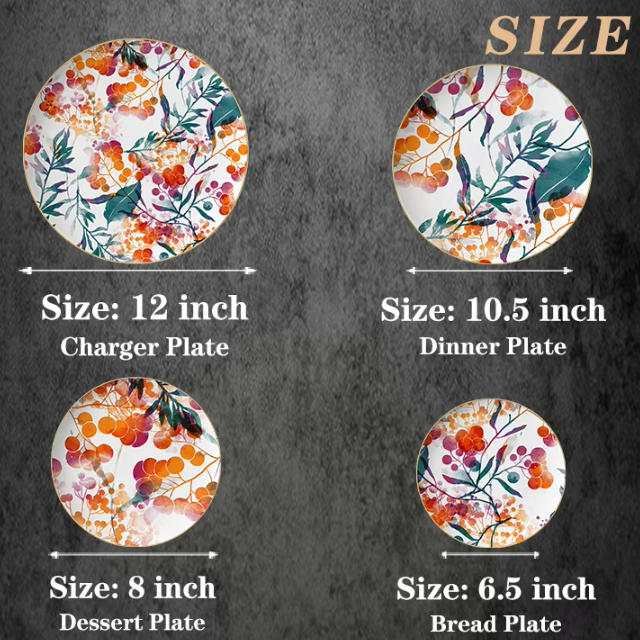 Watercolor Autumn Berry Gold Rimmed Bone China Dinnerware Set