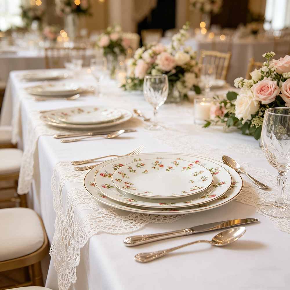 British Country-Style Rose Gold Rimmed Bone China Dinnerware Set