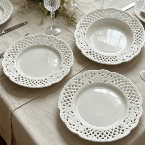 Eco-Friendly Relief Lace Hollowed-Out Porcelain Dessert Plates Party Wedding Hotel High-End Modern Tableware Restaurant