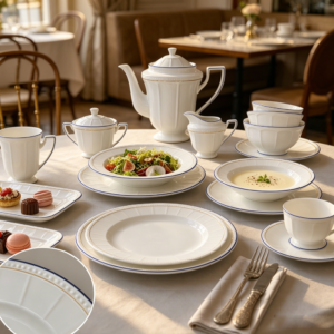 Nordic Minimalist Gold-Rim Ceramic Dinnerware Set - High-End Western-Style Plates, Bowls, Dishes, and Cups for Home and Hotels