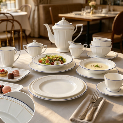 Nordic Minimalist Gold-Rim Ceramic Dinnerware Set - High-End Western-Style Plates, Bowls, Dishes, and Cups for Home and Hotels