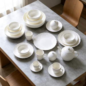 Premium Pure White Relief Lace-Patterned Ceramic Tableware Set - Luxury for Home, Weddings, Business Banquets