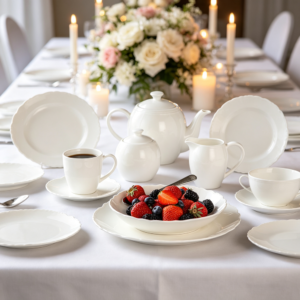 Multifunctional Pure White Lace-Up Ceramic Tableware Set: Suitable for Home, Entertaining, Business Banquets, and Home Use (Teapot and Dinner Plate)