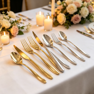Premium Rounded Spoon Head Stainless Steel Cutlery Set - Suitable for Home Dining, Business Banquets, and More (Gold and Silver)