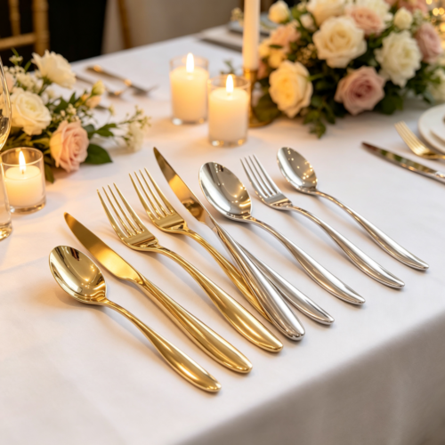 Premium Rounded Spoon Head Stainless Steel Cutlery Set - Suitable for Home Dining, Business Banquets, and More (Gold and Silver)