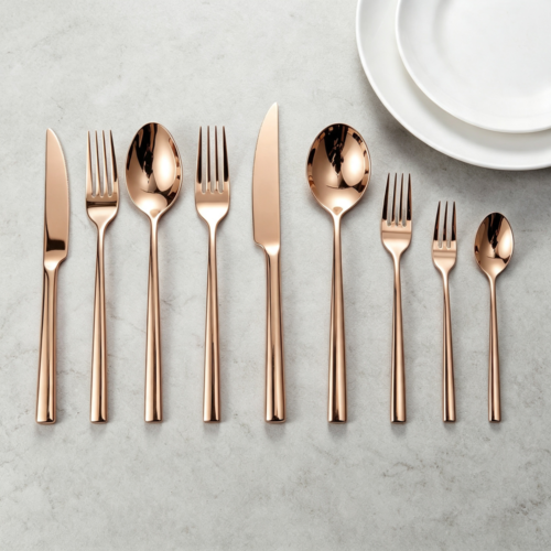 Thickened Titanium Rose Gold Steak Knife and Fork, Multi-Size Dessert Spoons and Fruit Forks, Luxury Western Dining Set for Hotels
