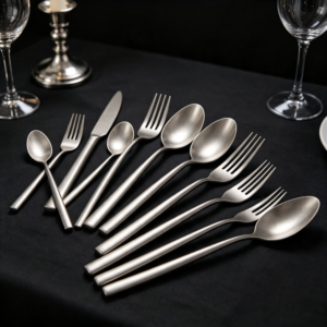 Minimalist Long-Handled Matte Western Cutlery Set: Steak Knife, Dessert Spoon, Fruit Fork, Multi-Scene Metal Cutlery