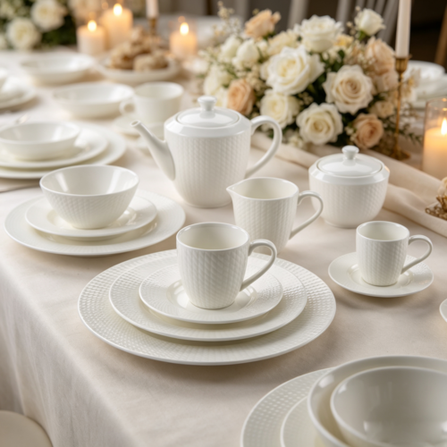 High-End 3D Diamond Pattern Ceramic Tableware and Tea Set - Perfect for Star-Rated Hotels, Banquets, and Home Use