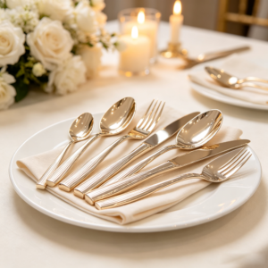 Vertically Textured Stainless Steel Knife and Fork Set - Luxury Western Dining Tableware (Gold and Silver), Hotel & Wedding Cutlery, Wholesale