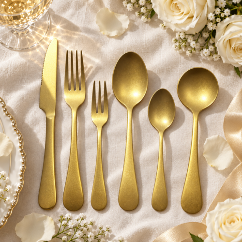 Matte Silver-Gray Cutlery Collection,Finely Textured Surfaces and Rounded Handles for Restaurants & Home Dining