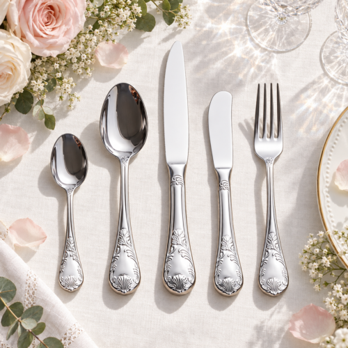 Classic Ornate Cutlery Set | Reflective Silver-Tone Finish and Coordinated Handles for Dinner Parties & Everyday Dining