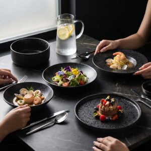 Black Pearl Reactive Glaze Stoneware Dinnerware for Restaurants