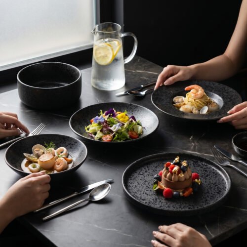 Black Pearl Reactive Glaze Stoneware Dinnerware for Restaurants