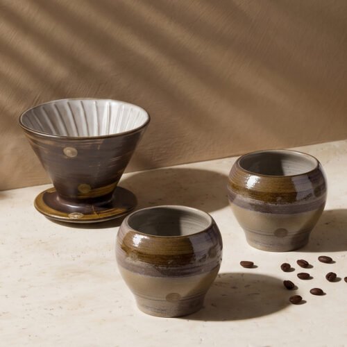 Ceramic Pour Over Coffee Dripper Set with Two Cups and Gift Box